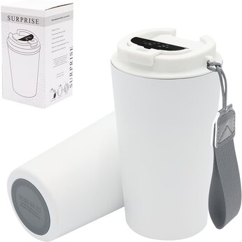 Кружка термическая "Surprise To Go" с индикатором и ремешком, белый/серый