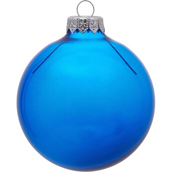 Стеклянный елочный шар "Christmas bauble", синий прозрачный, с серебристым колпачком в черной коробке