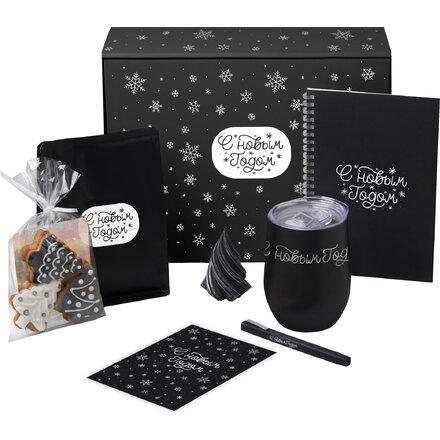 Подарочный набор c термокружкой, блокнотом, ручкой и свечкой, черный