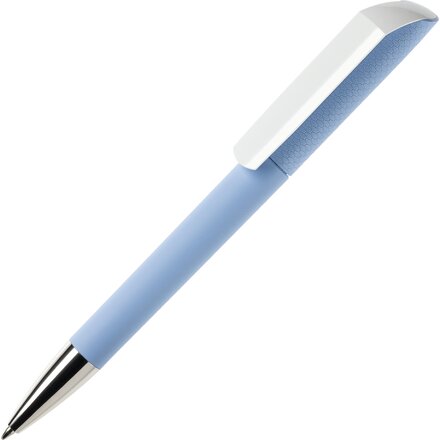 Ручка шариковая автоматическая "Flow T-GOM CB CR" софт-тач, светло-голубой/белый/серебристый
