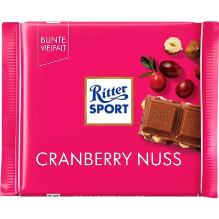 Шоколад молочный "Ritter Sport" 250 г, с кусочками клюквы и орехом лещины