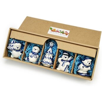 Набор елочных игрушек Снеговички кобальтовая роспись