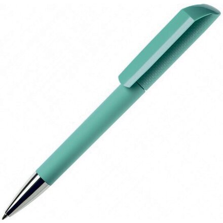 Ручка шариковая автоматическая "Flow T-GOM C CR" софт-тач, бирюзовый/серебристый
