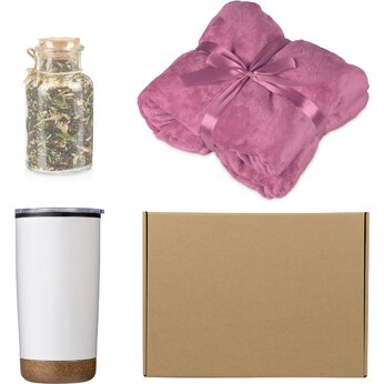 Подарочный набор с пледом, термокружкой и чаем, розовый