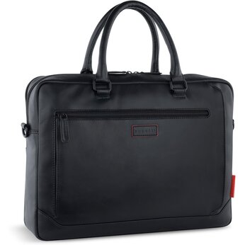 Портфель мужской BUGATTI Clark, чёрный, воловья кожа/полиэстер, 40х9,5х29 см, 10 л