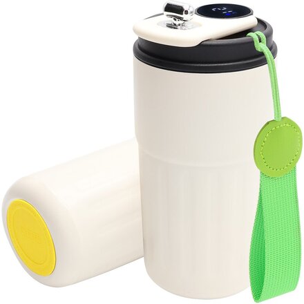 Кружка термическая "Ashly To Go" с дисплеем, белый/светло-зелёный/жёлтый