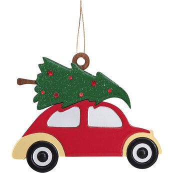 Игрушка елочная "Машинка", красный/золотистый/зеленый