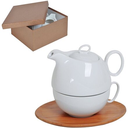 Набор чайный "Мила" белый/коричневый: чайник и чашка с блюдцем