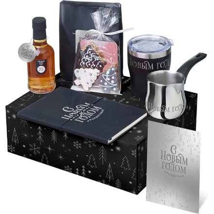 Подарочный набор с туркой, кофе и термокружкой, черный