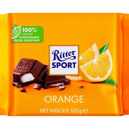 Шоколад темный "Ritter Sport", 100 гр, яркий апельсин с помадной начинкой