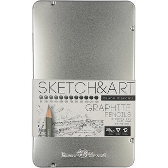 Набор чернографитовых карандашей  "Sketch & Art" ,12 шт. b-14b,  металлическая коробка с ложементом