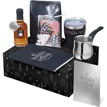 Подарочный набор с туркой, кофе и термокружкой, черный