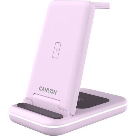 Беспроводное зарядное устройство 3-в-1 CANYON WS-304 (CNS-WCS304B), 15W, розовый