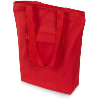 Сумка на молнии Zipper из хлопка 280 г c карманом на молнии спереди, красный