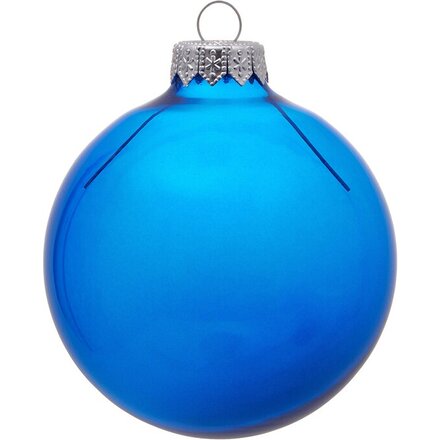Стеклянный елочный шар "Christmas bauble", синий прозрачный, с серебристым колпачком в черной коробке