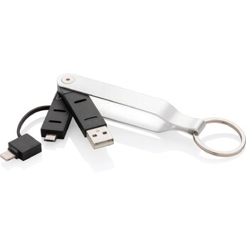 Кабель-брелок USB "P302.042" 2 в 1, серебристый/черный