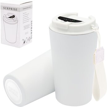 Кружка термическая "Surprise To Go" с индикатором и ремешком, белый