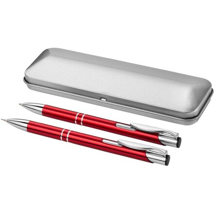 Набор ручка "Dublin" красный/серебристый: шариковая и карандаш механический