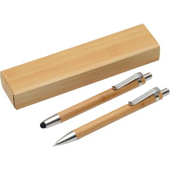 Набор "Double Bamboo" коричневый: ручка шариковая автоматическая и карандаш механический