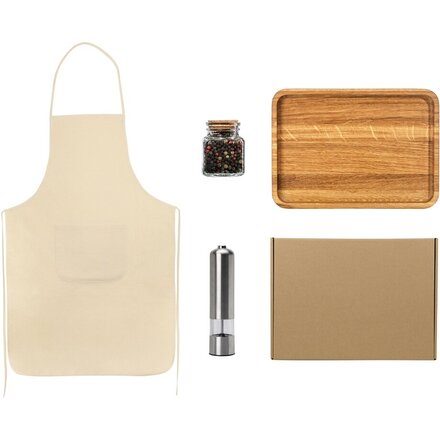 Подарочный набор для кухни с фартуком, подносом, мельницей и специями