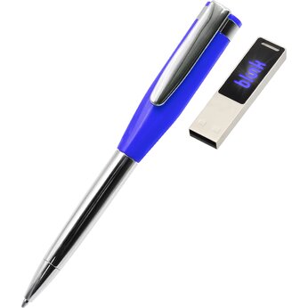 Ручка шариковая автоматическая "Memphys"с картой памяти, синий/серебристый