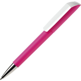 Ручка шариковая автоматическая "Flow T-GOM CB CR" софт-тач, розовый/белый/серебристый