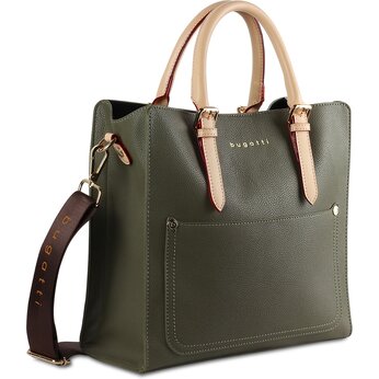 Сумка-портфель женская BUGATTI Ella, оливковая, полиуретан, 30х11,5х28 см
