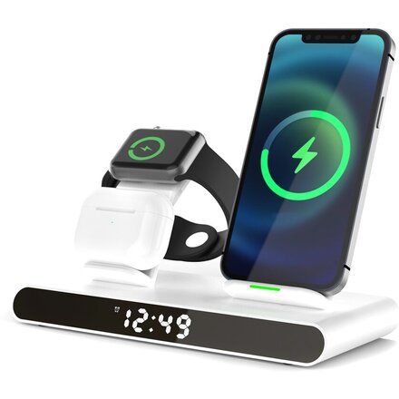 Зарядное устройство многофункциональное "Abbatt" с часами и беспроводной зарядкой, белый