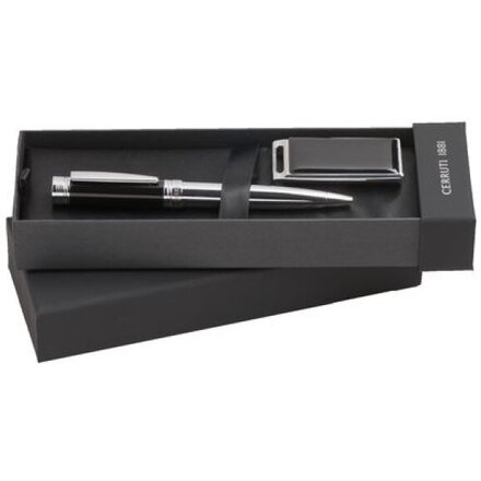 Набор "NPBU255" черный/серебристый: ручка шариковая автоматическая и брелок