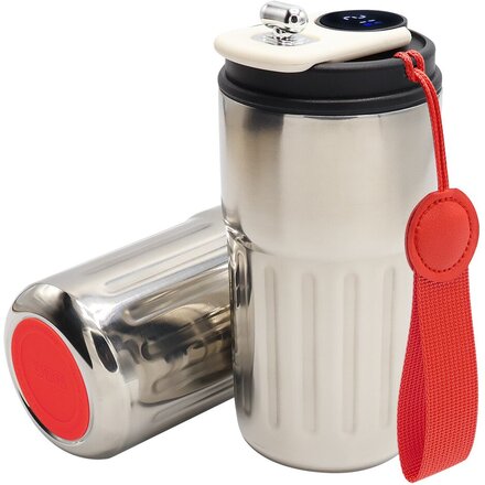 Кружка термическая "Ashly To Go" с дисплеем, серебристый/красный