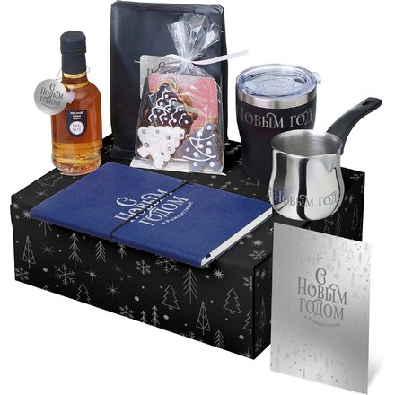 Подарочный набор с туркой, кофе и термокружкой, синий