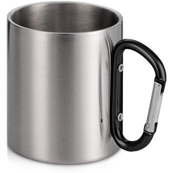 Стальная кружка Elbrus с двойными стенками и ручкой-карабином, 300 мл (глянцевая), черный
