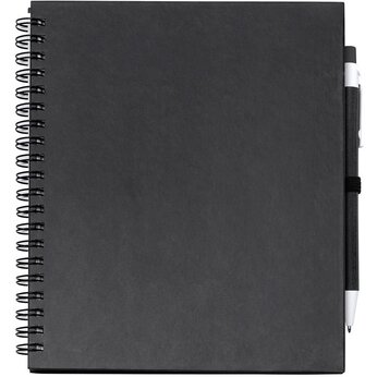 Блокнот LEYNAX с ручкой из переработанного картона, черный